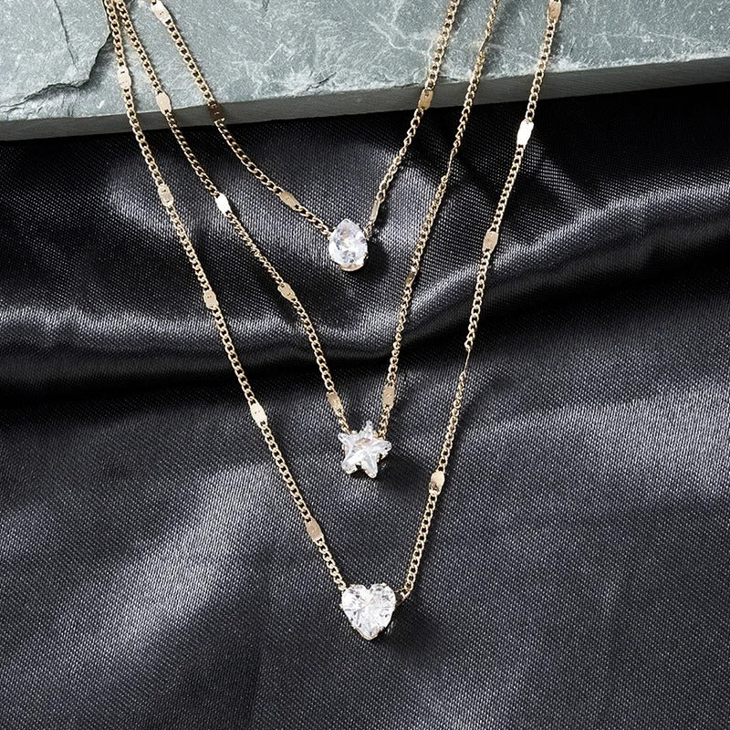 Triple Zircon Pendant Necklace | Tri-Stone Zircon Charm Necklace | Zircon Trinity Charm Necklace | Trio of Zircon Charm Necklace